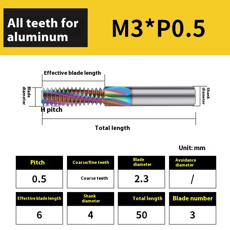 2136-65° aluminum with colorful thread milling cutter lengthened single tooth three-tooth full thread machining center tungsten carbide milling cutter M3M4M5 Shandong Denso Pricision Tools Co.,Ltd.